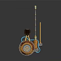 Game Movie Character Wearing Steampunk Mechanical Headphones Antenna Gold Brown Silver Glowing Blue Details